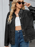 Washed Oversized Button Down Denim Jacket - Trendsi - Flyclothing LLC