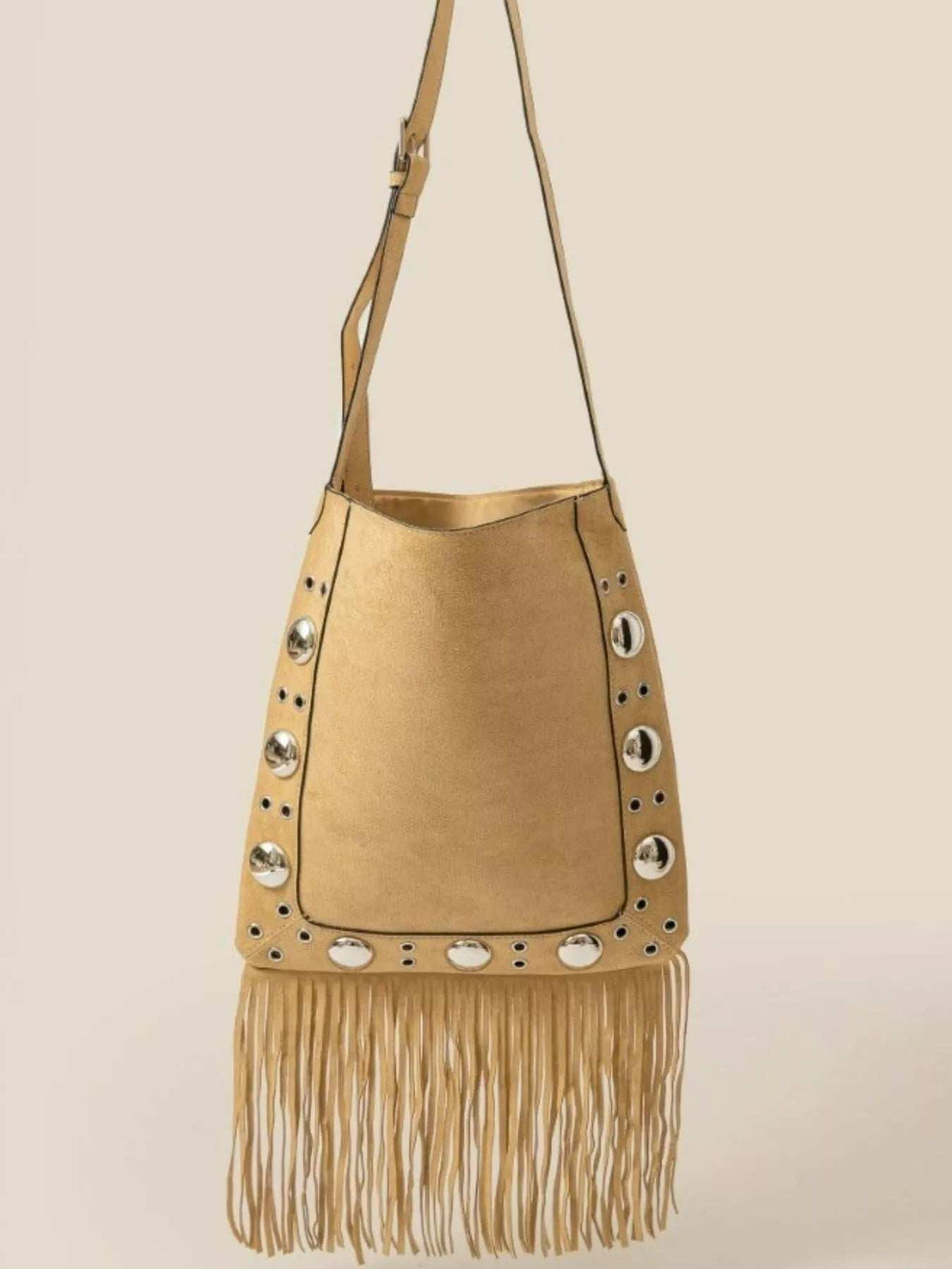 Fame Faux Suede Grommet Accent Fringe Tote Bag - Trendsi - Flyclothing LLC