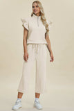 Double Take Full Size Texture Ruffle Short Sleeve Top and Wide Leg Pants Set - Trendsi - Flyclothing LLC