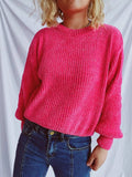 Round Neck Dropped Shoulder Long Sleeve Sweater - Trendsi - Flyclothing LLC