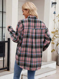 Pocketed Plaid Collared Neck Long Sleeve Shirt - Trendsi - Flyclothing LLC