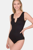 Zenana Microfiber Notched Sleeveless Bodysuit - Trendsi - Flyclothing LLC
