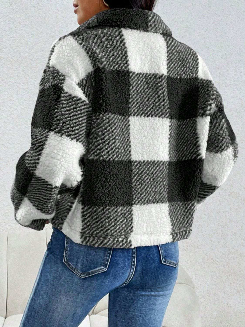 Decorative Pocket Flap Plaid Long Sleeve Jacket - Trendsi - Flyclothing LLC