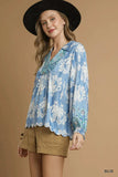 Umgee Printed Long Sleeve Blouse - Trendsi - Flyclothing LLC