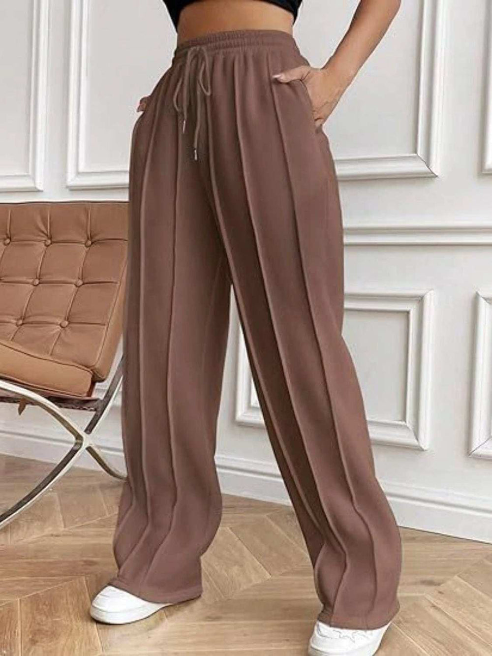 Drawstring Wide Leg Pants with Pockets - Trendsi - Flyclothing LLC