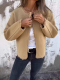 Full Size One Button Frayed Edge Cardigan Plus Size - Trendsi - Flyclothing LLC
