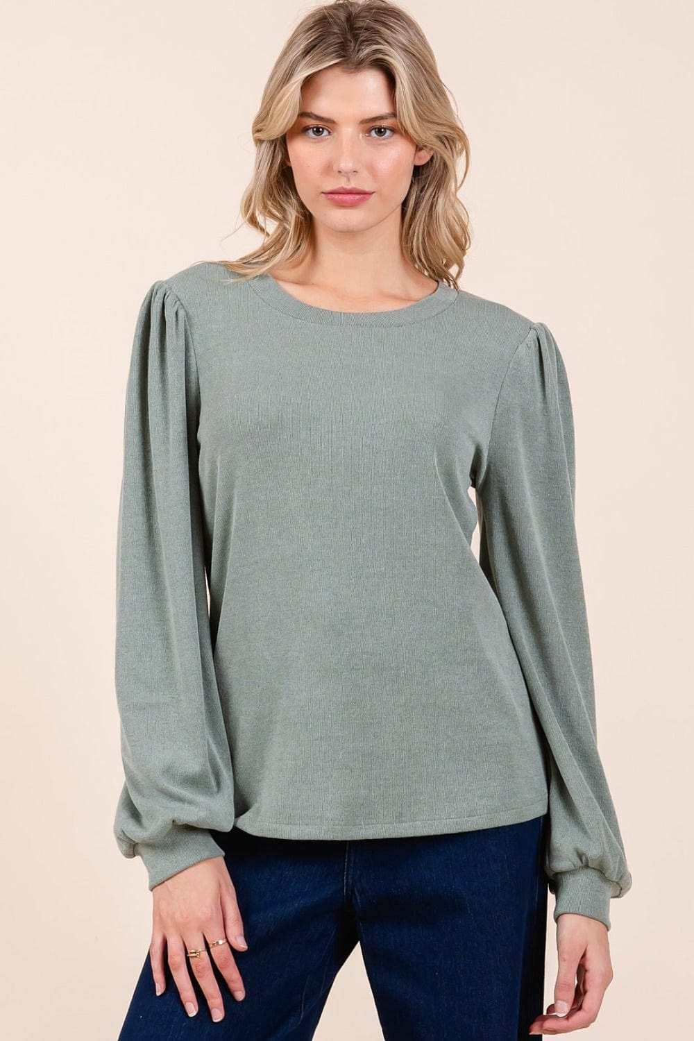 Mittoshop Round Neck Long Sleeve Rib Knit Top - Trendsi - Flyclothing LLC
