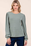 Mittoshop Round Neck Long Sleeve Rib Knit Top - Trendsi - Flyclothing LLC