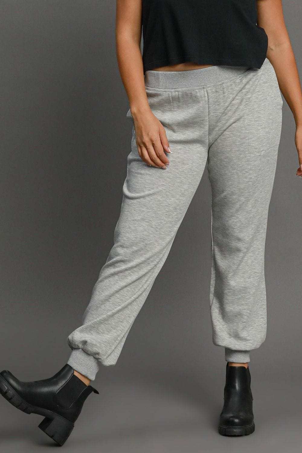 Umgee Full Size High Rise Elastic Waist Knit Joggers with Pockets Plus Size - Trendsi - Flyclothing LLC