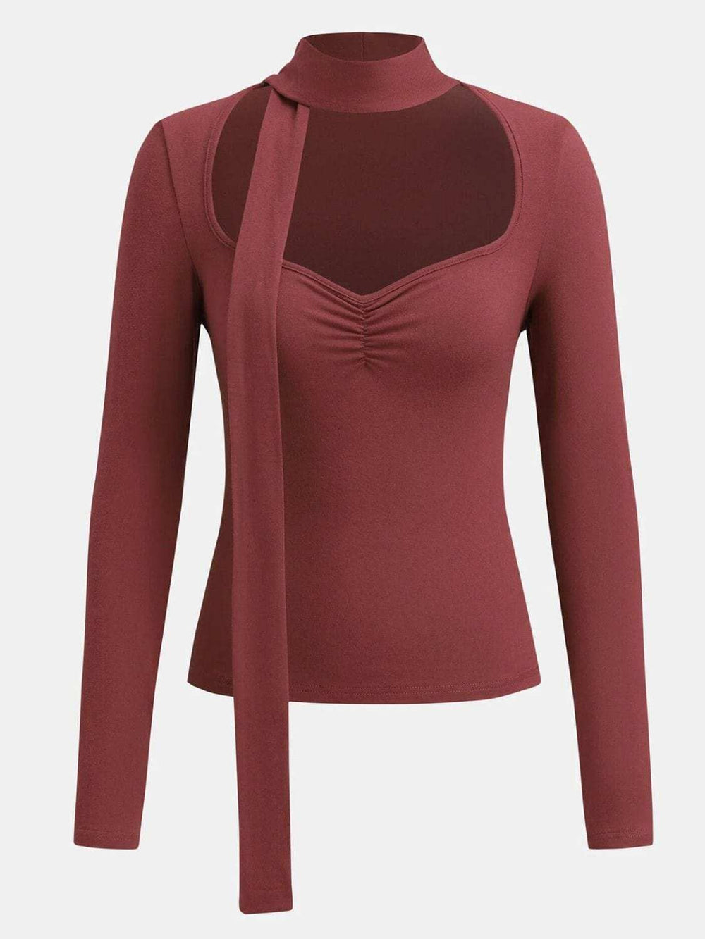 Ruched Sweetheart Neck Long Sleeve T-Shirt - Trendsi - Flyclothing LLC