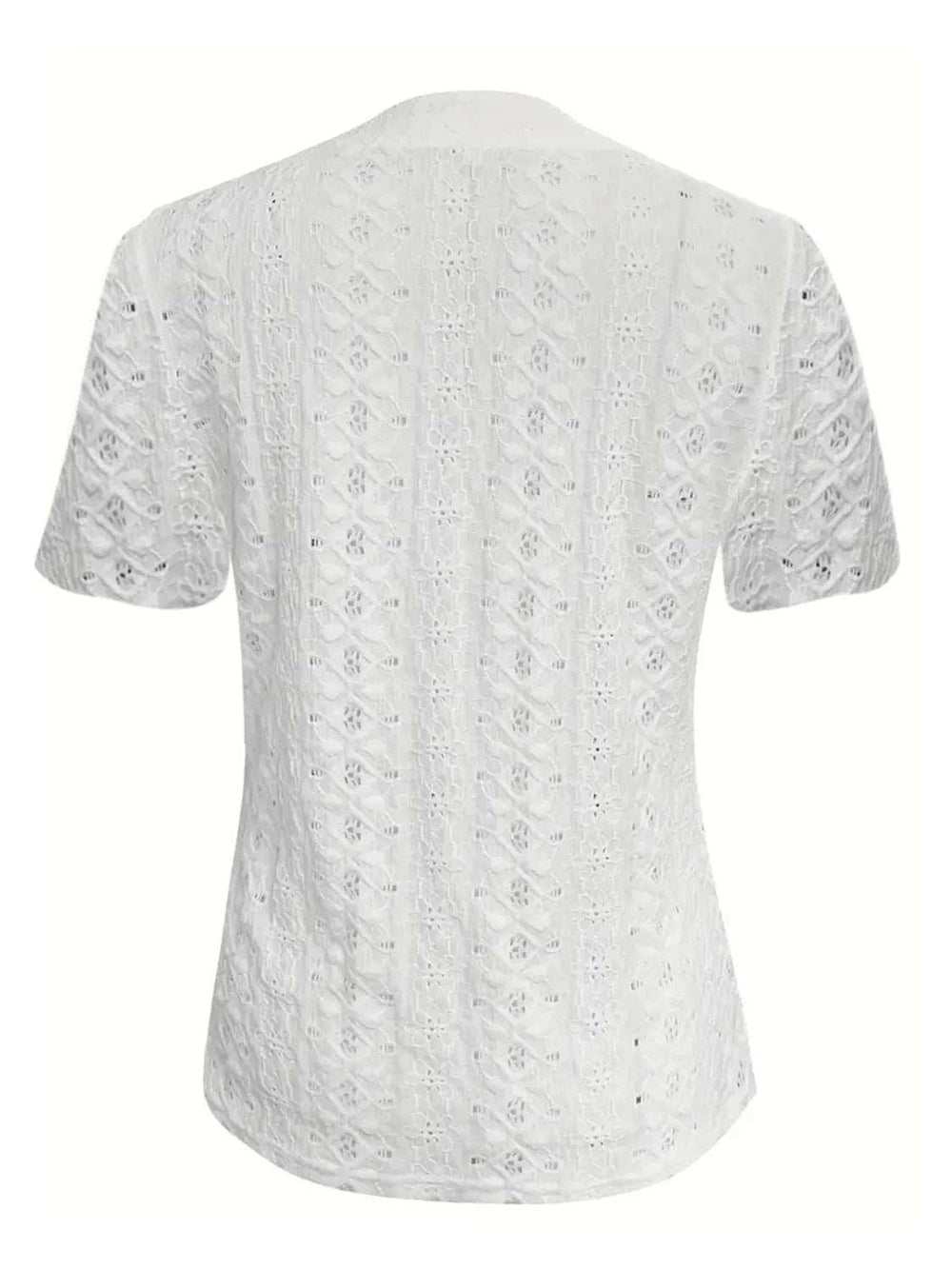 Openwork Notched Short Sleeve Top - Trendsi - Flyclothing LLC