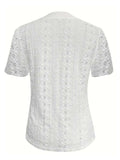 Openwork Notched Short Sleeve Top - Trendsi - Flyclothing LLC