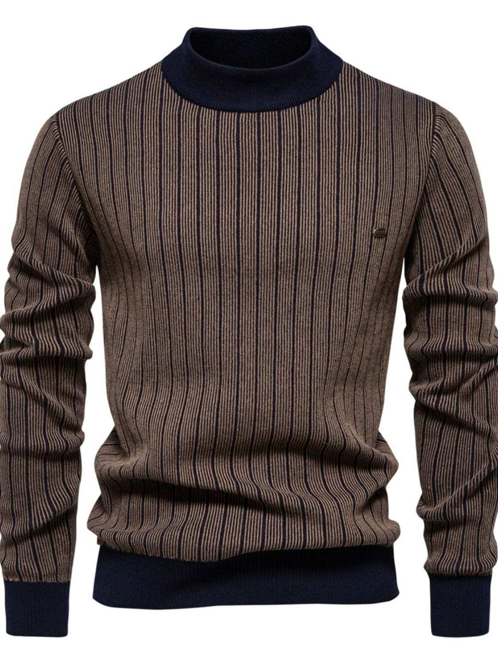Men's Mock Neck Contrast Striped Sweater - Trendsi - Flyclothing LLC