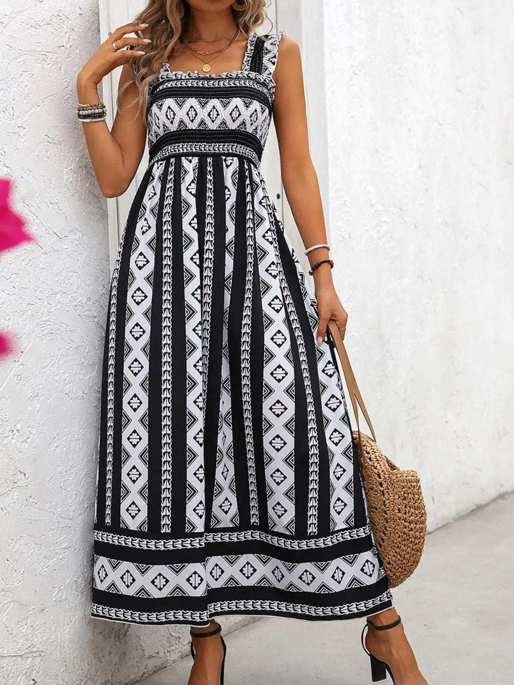 Printed Square Neck Wide Strap Cami Dress - Trendsi - Flyclothing LLC