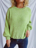 Round Neck Dropped Shoulder Long Sleeve Sweater - Trendsi - Flyclothing LLC