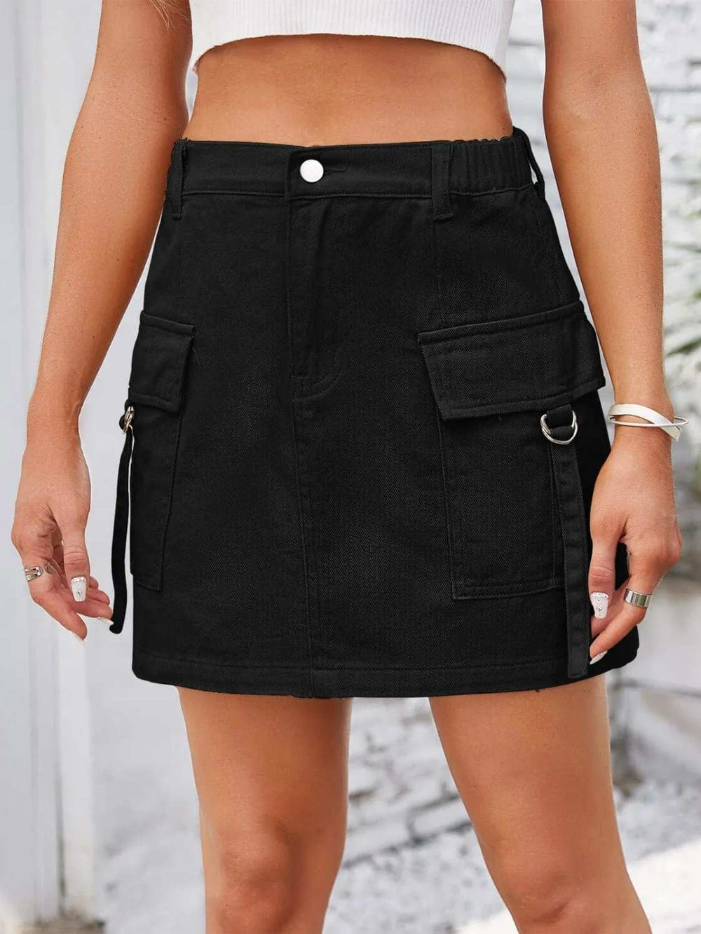Pocketed Buttoned Denim Skirt - Trendsi - Flyclothing LLC