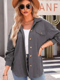 Textured Button Up Long Sleeve Shacket - Trendsi - Flyclothing LLC