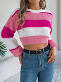 Color Block Round Neck Cropped Sweater - Trendsi - Flyclothing LLC