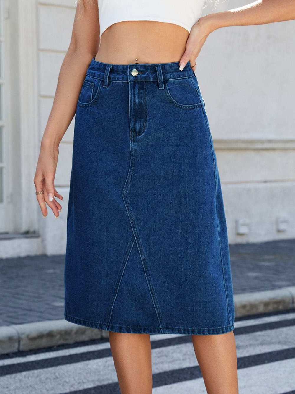 Slit Back Midi Denim Skirt - Trendsi - Flyclothing LLC