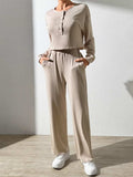 Half Button Long Sleeve Top and Pants Set - Trendsi - Flyclothing LLC