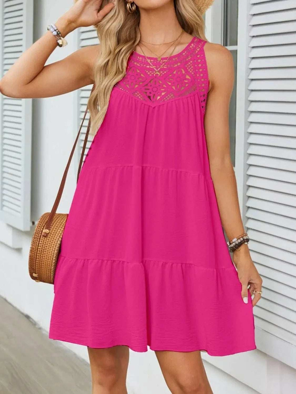 Ruffled Hem Lace Sleeveless Dress - Trendsi - Flyclothing LLC