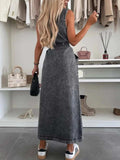 Button Front Sleeveless Denim Dress - Trendsi - Flyclothing LLC