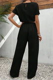 Round Neck Short Sleeve Top and Pants Set - Trendsi - Flyclothing LLC