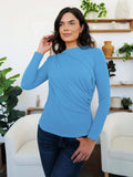 Ruched Mock Neck Long Sleeve T-Shirt - Trendsi - Flyclothing LLC