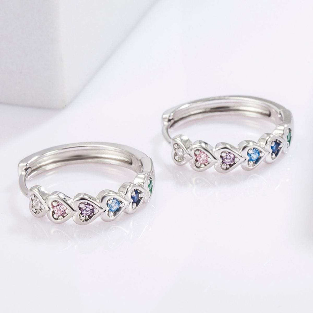 925 Sterling Silver Inlaid Zircon Heart Huggie Earrings - Trendsi - Flyclothing LLC