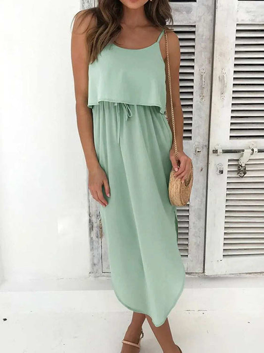 Tied Side Slit Midi Cami Dress - Trendsi - Flyclothing LLC