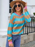 Striped Round Neck Dropped Shoulder Sweater - Trendsi - Flyclothing LLC