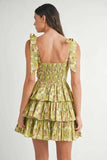 MABLE Floral Print Shoulder Tie Layered Mini Dress - Trendsi - Flyclothing LLC