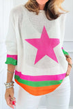Star Contrast Round Neck Long Sleeve Knit Top - Trendsi - Flyclothing LLC