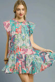 Umgee Printed Ruffle Cap Sleeve Mini Dress - Trendsi - Flyclothing LLC