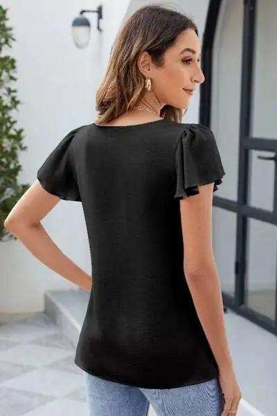 Frill Square Neck Flutter Sleeve Blouse - Trendsi - Flyclothing LLC