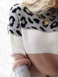 Full Size Leopard Color Block Long Sleeve Sweater Plus Size - Trendsi - Flyclothing LLC