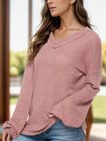 Dropped Shoulder Long Sleeve Knit Top - Trendsi - Flyclothing LLC
