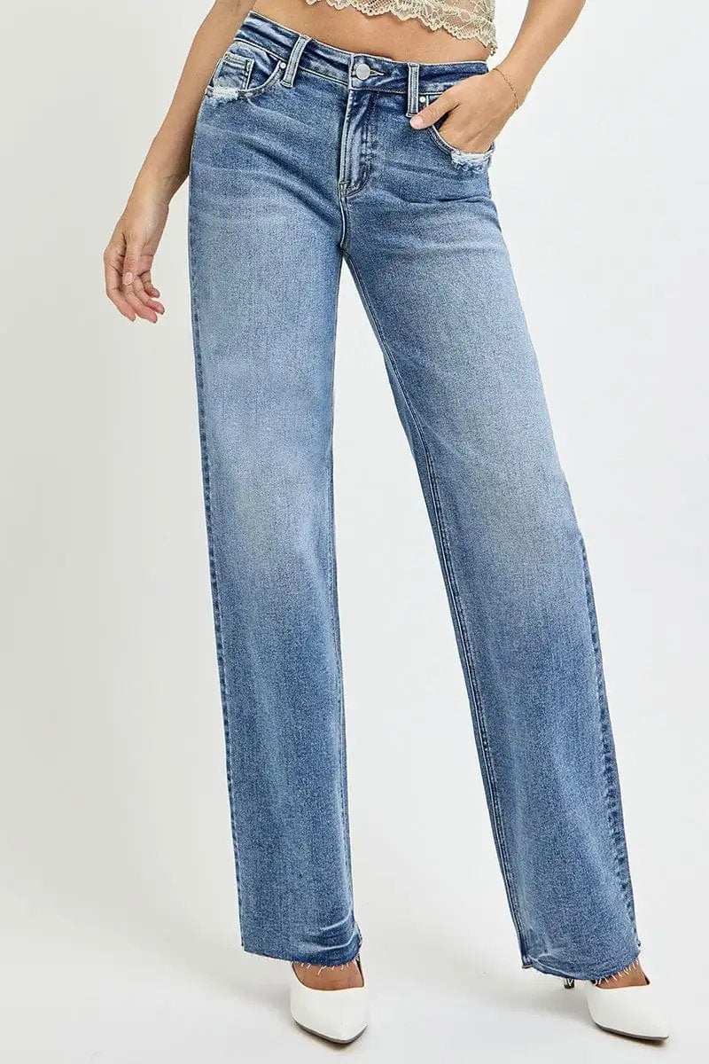 RISEN Full Size High Rise Straight Leg Jeans with Pockets - Trendsi - Flyclothing LLC