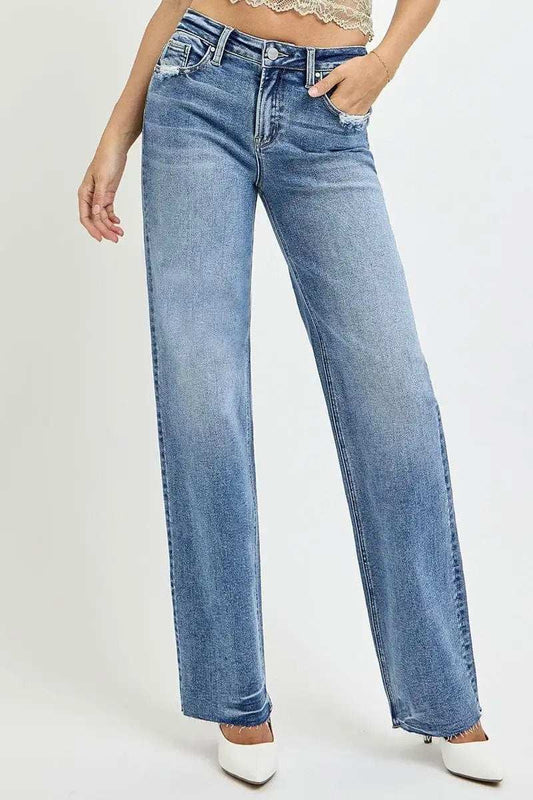 RISEN Full Size High Rise Straight Leg Jeans with Pockets - Trendsi - Flyclothing LLC