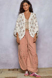 POL Openwork V-Neck Chenille Cardigan with Contrast Floral - Trendsi - Flyclothing LLC