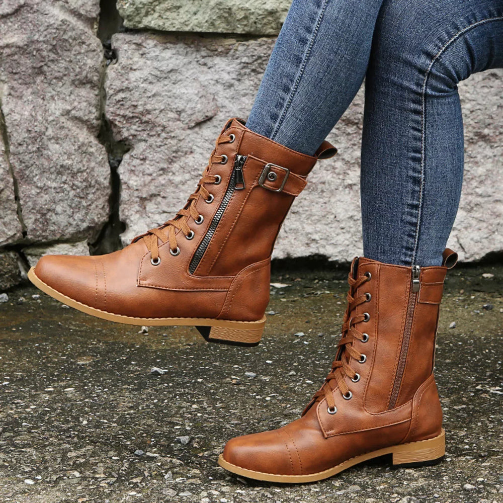 Lace-Up Ankle Boots with Zipper Detail - Trendsi - Flyclothing LLC