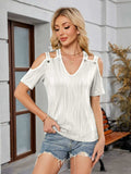 Textured V-Neck Cold Shoulder Top - Trendsi - Flyclothing LLC