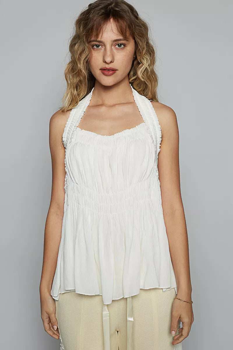 POL Backless Halter Sleeveless Top with Smocking Shirring Detail - Trendsi - Flyclothing LLC