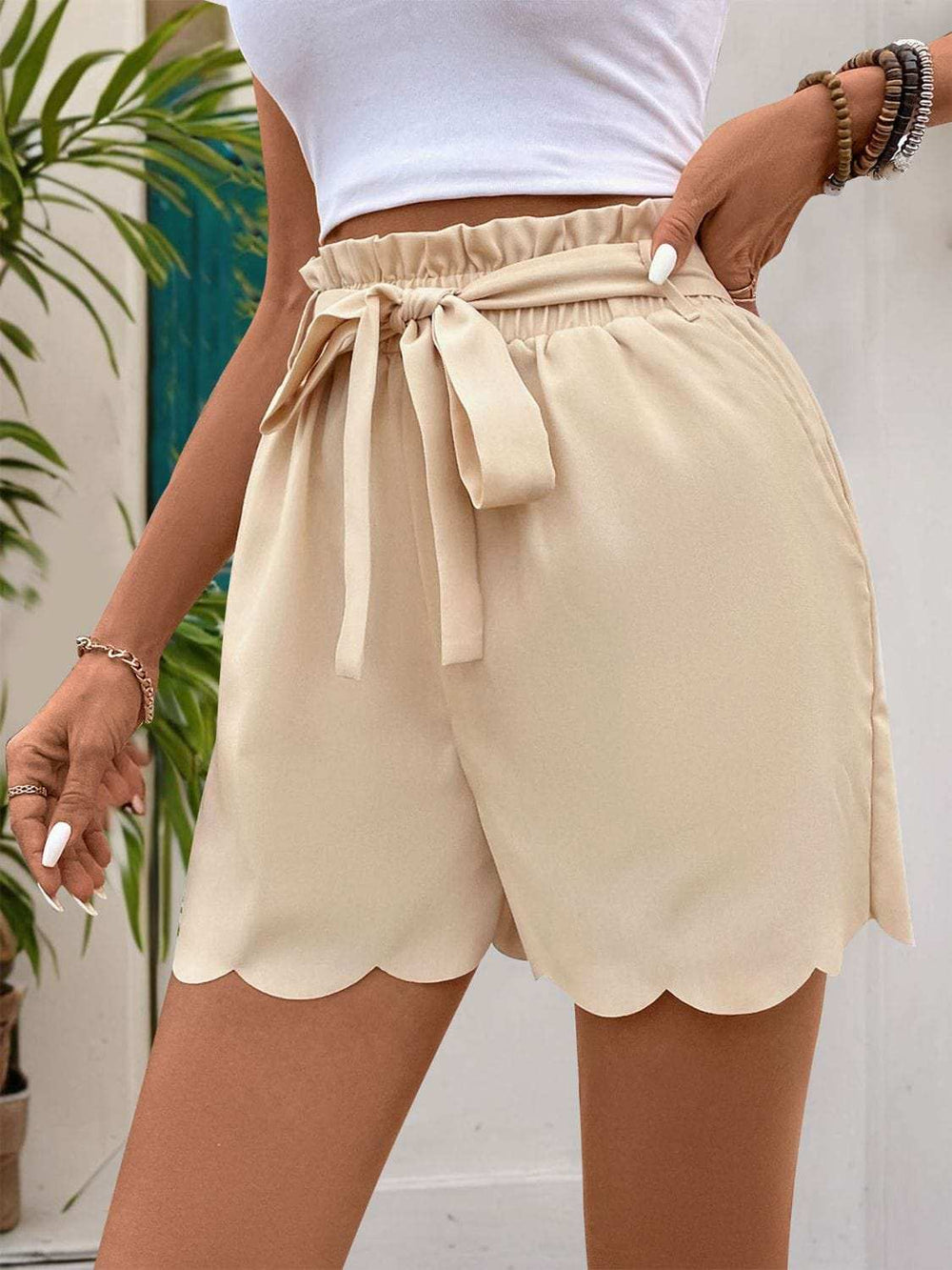 Frill Tied Shorts with Pockets - Trendsi - Flyclothing LLC