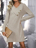 V-Neck Long Sleeve Knit Dress - Trendsi - Flyclothing LLC