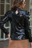 Sequin Mock Neck Puff Sleeve Blouse - Trendsi - Flyclothing LLC