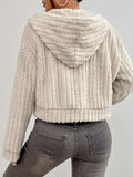 Zip Up Long Sleeve Fuzzy Hooded Jacket - Trendsi - Flyclothing LLC