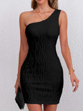 Textured Single Shoulder Mini Dress - Trendsi - Flyclothing LLC