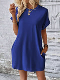 Pocketed Round Neck Short Sleeve Dress - Trendsi - Flyclothing LLC
