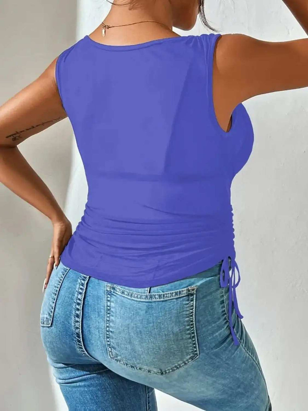 Side Drawstring Ruched Tank - Trendsi - Flyclothing LLC